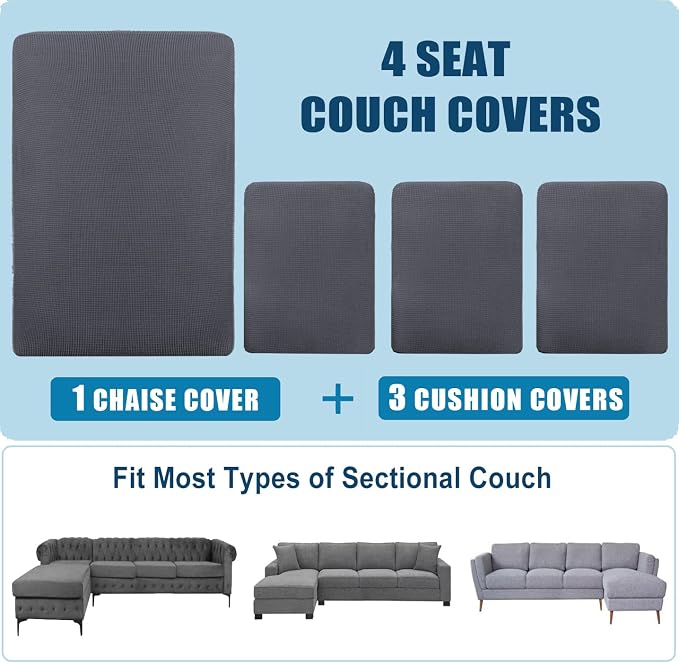 Water Repellent L Shaped Couch Covers 4 Pieces Sofa Seat Cushion Slipcovers - Image 7