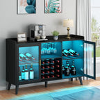 Auromie Wine Bar Cabinet with Led Light, Home Coffee Cabinet with Wine and - Image 9