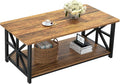 GreenForest Coffee Table with Round Corner, Farmhouse Center Table with 2-Tier by GreenForest