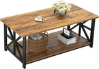 GreenForest Coffee Table with Round Corner, Farmhouse Center Table with 2-Tier by GreenForest