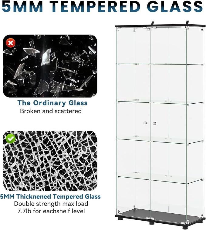 APRILSOUL Glass Display Cabinet 5-Shelf - Image 8