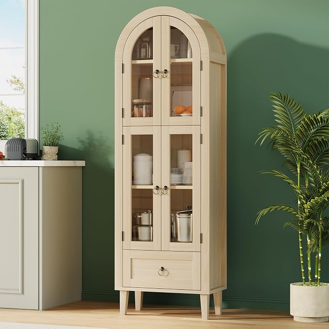 71" Tall Arched Cabinet with Acrylic Door, Modern Curio Arched Bookcase W/Drawer by WelcometoIABIFO