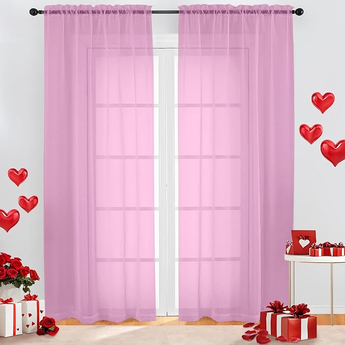 Pink Sheer Curtains 96 Inch Length, Elegant Sheer Curtains by OWENIE