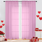 Sheer Pink Curtains, Sheer Curtains 84 inch Length 2 Panels Set, Rod Pocket by OWENIE