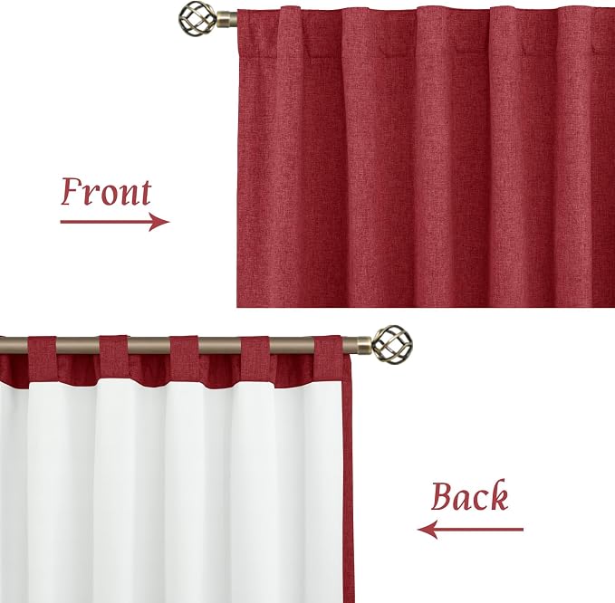 100% Blackout Red Linen Bedroom Curtains 63 Inches 2 Panels | Thermal Insulated - Image 8