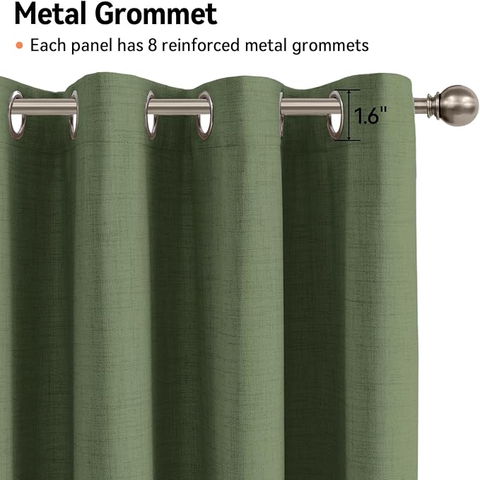 100% Blackout Linen Textured Curtains 72 Inch Long, Olive Green | 100% Blackout - Image 6