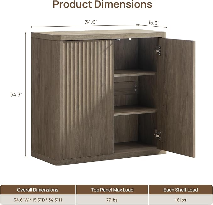 SICOTAS Buffet Cabinet with Storage 34.6" Sideboard Accent Modern Credenza with - Image 2