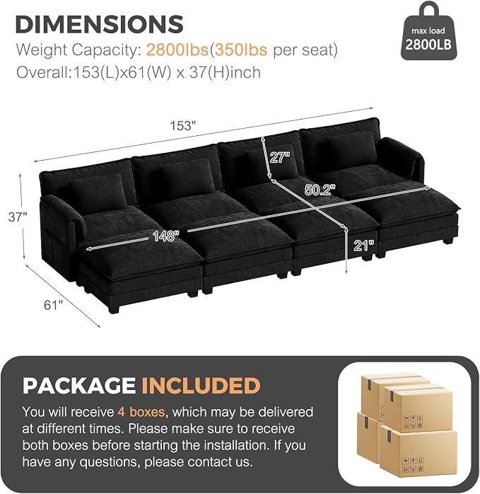 ELUCHANG Oversized 153" Modular Sectional Sofa, Comfy Deep Seat Cloud Couch - Image 2