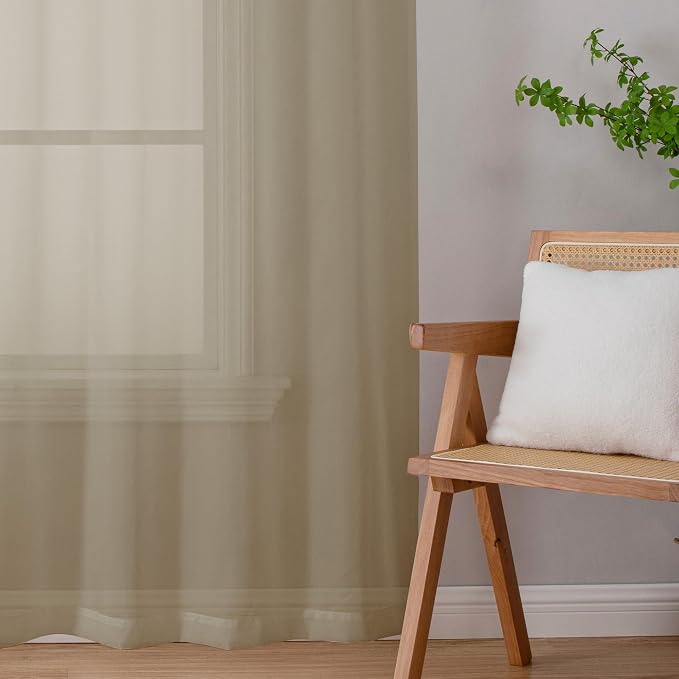 Taupe Sheer Curtains 72 Inch Length 2 Panels, Light Filtering Soft Solid Voile - Image 8