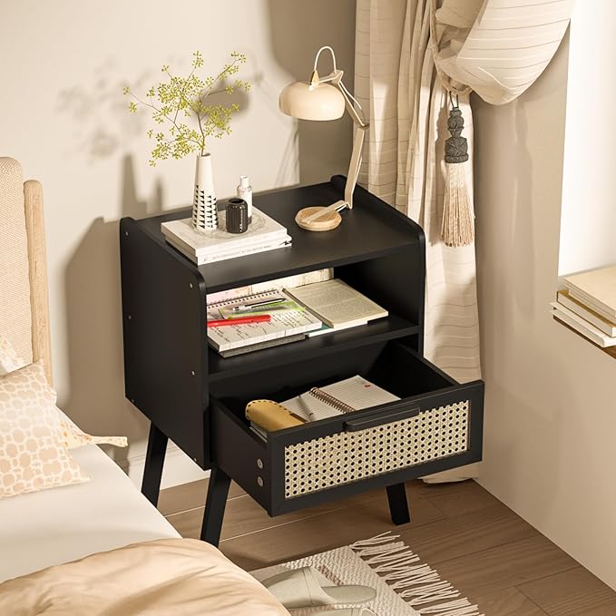 Lerliuo Rattan Nightstands Set of 2, Bedside Table - Image 4