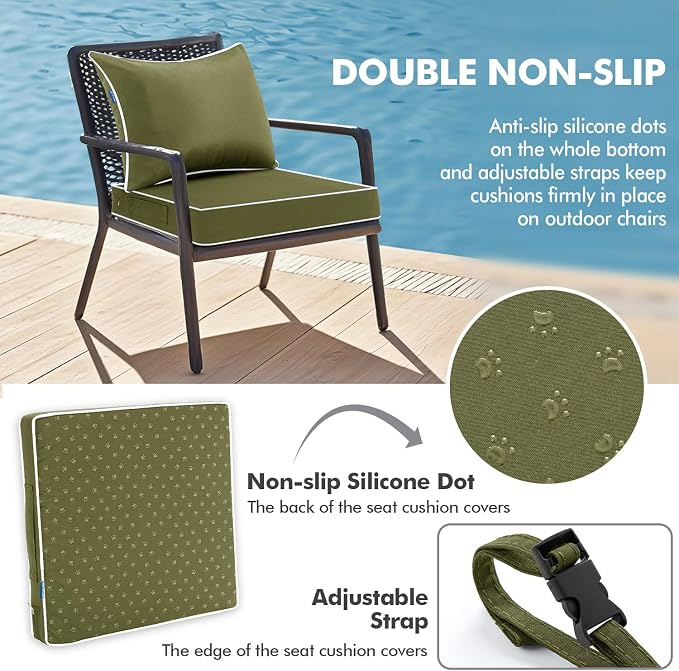 MIULEE Dark Green Outdoor Seat Cushion 24x24 Inch Waterproof & 3 Year Fade - Image 4