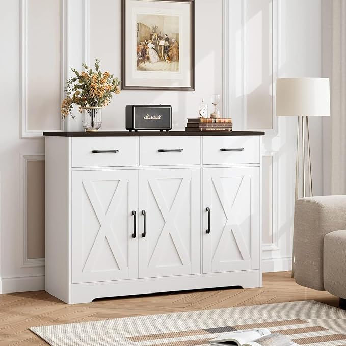 HOSTACK Modern Farmhouse Buffet Sideboard Cabinet, Barn Doors Storage Cabinet - Image 2