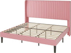 Allewie King Size Velvet Bed Frame/Vertical Channel Tufted Wingback - Image 9