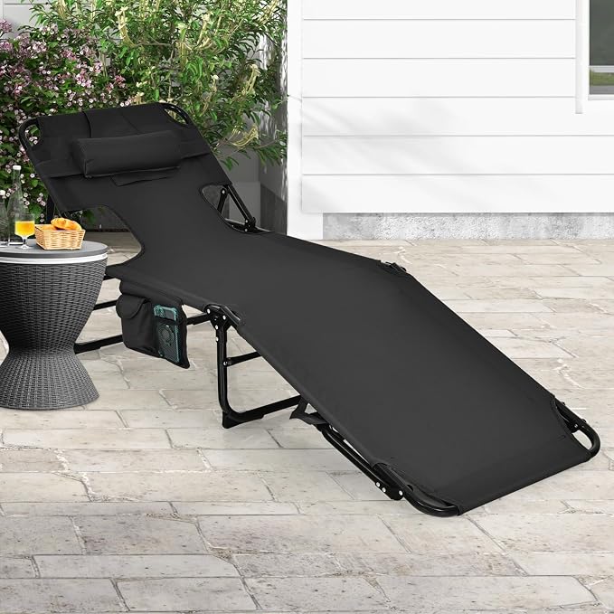 Goplus Tanning Chair, Folding Adjustable Patio Lounge Chair - Image 9