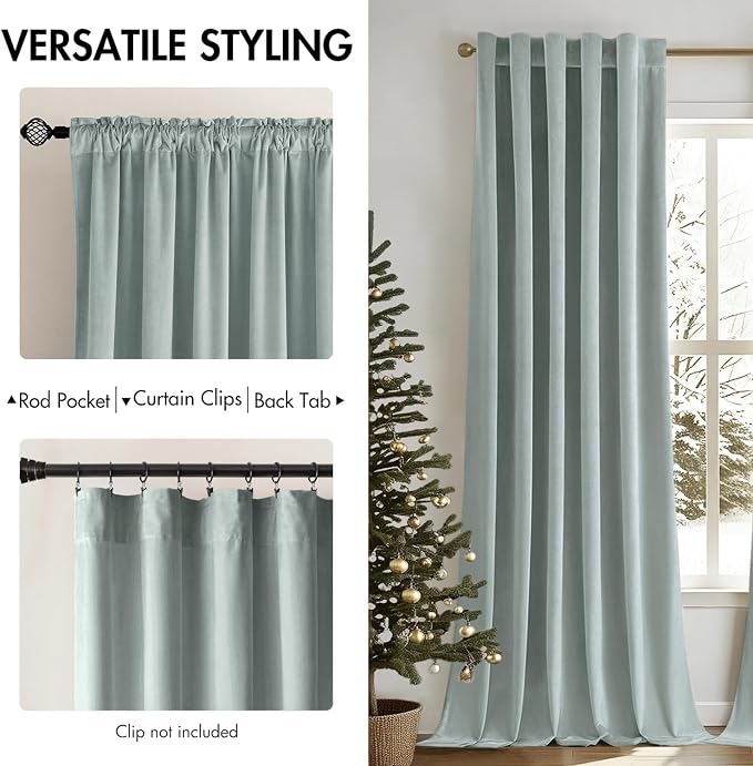 MIULEE Velvet Curtains 52x84 inches 2 Panels Misty Blue Blackout Curtains | - Image 2