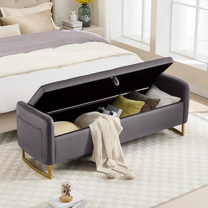 65" End of Bed Storage Bench, Modern Storage Benches - Image 3