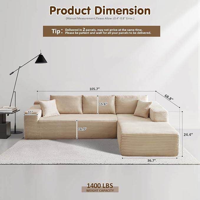 ovios 104" Cloud Boneless Couch - Image 2