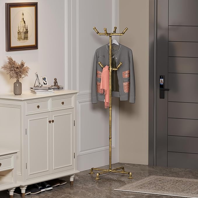 Industrial Coat Rack, Metal Pipe Coat Rack Stand Freestanding - Image 3