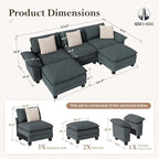 HERA'S HOUSE 124" Modular Sectional Sofa, Oversized U Shaped Couches - Image 2