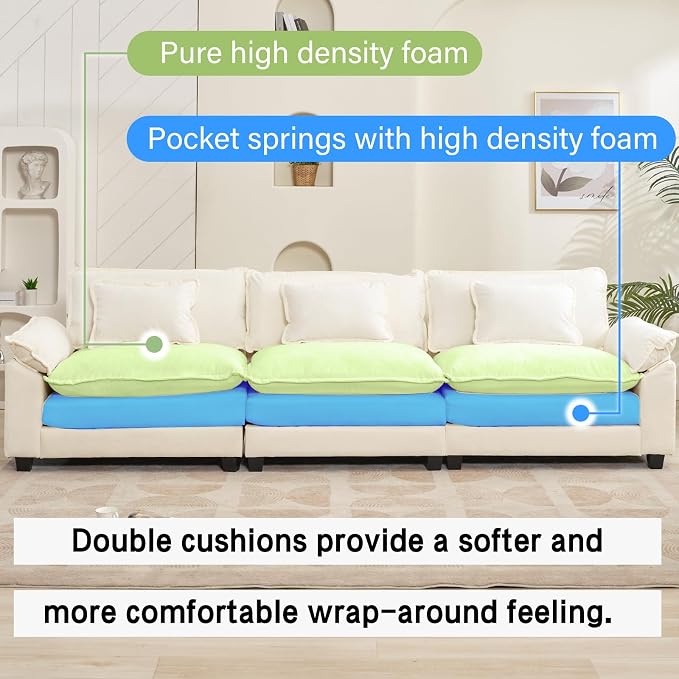 Oprisen 120" Modular Sectional Sofa, Comfy Cloud Couch Sectional Sofa, Chenille - Image 3