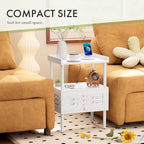 Amazer White Nightstand with Charging Station, Bamboo Night Stand - Image 6