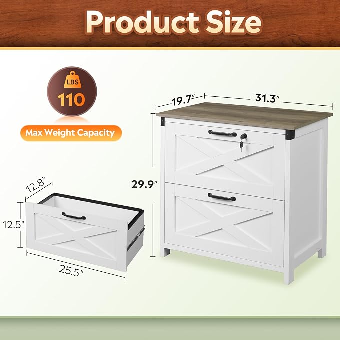 DEVAISE 2 Drawer File Cabinet, Lateral Wood Filing Storage Cabinet - Image 3