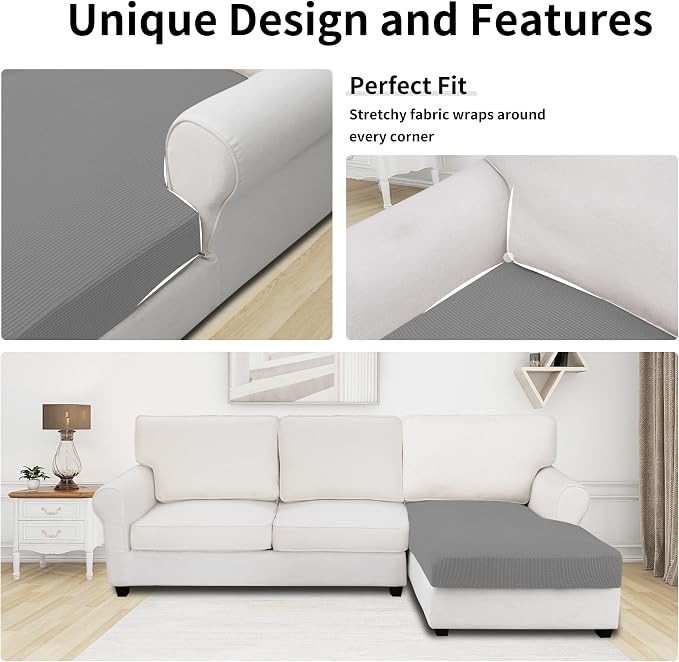 Easy-Going Stretch 1 Piece Chaise Lounge Cushion Slipcover | Sectional Couch - Image 3