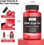 Nicpro Metallic Red Acrylic Paint, 8.45oz/250ml Large Metallic Paint, Non Toxic - Image 6