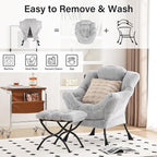 Lazy Chair with Ottoman, Large Light Grey Accent Chair with Ottoman and FA - Image 4