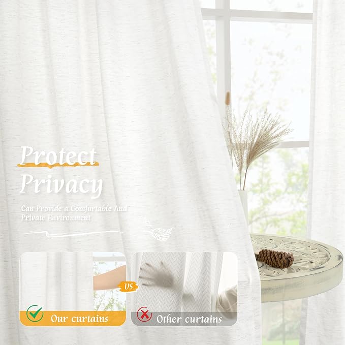 54 Inch Length Ivory White Linen Curtains - Image 5