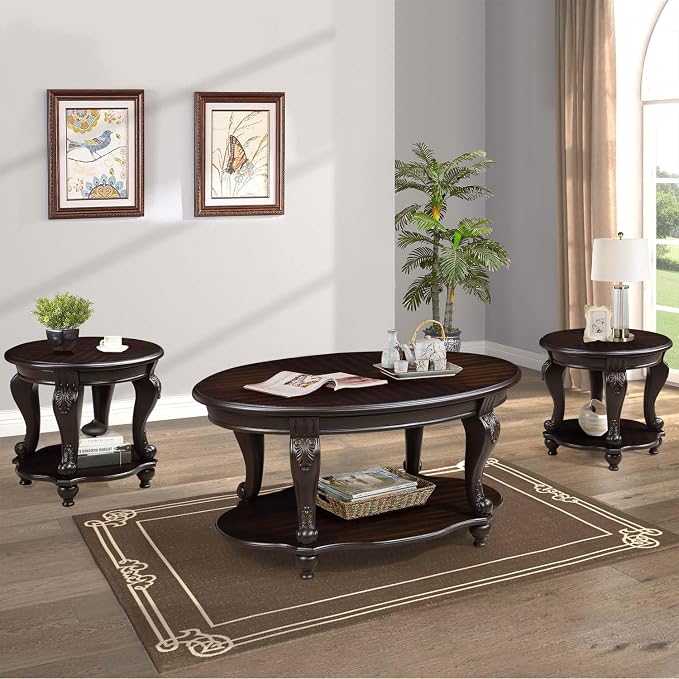 Round End Table for Living Room, Solid Wood Sofa Side Table - Image 7
