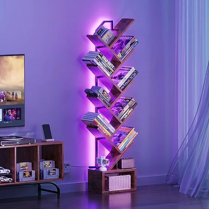 Casaottima Tree Bookshelf with LED Lights, 8-Tier Narrow Bookcase - Image 8