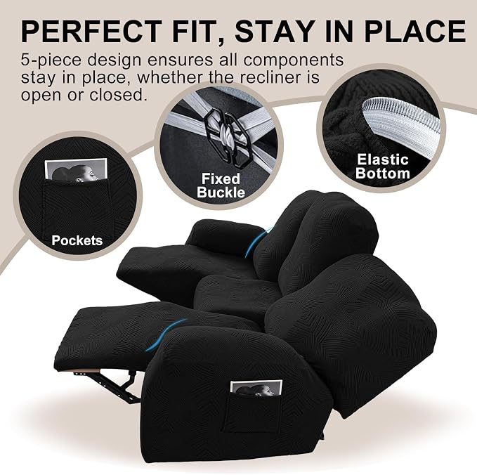 5-Piece Recliner Sofa Covers, Stretch Geometric Strokes Jacquard Recliner Sofa - Image 4