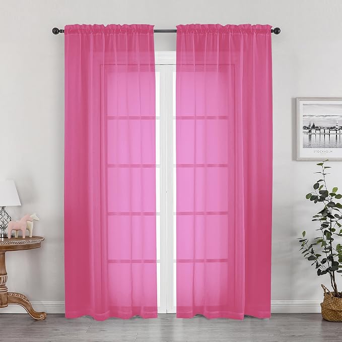 Hot Pink Sheer Curtains 84 Inches Long by OWENIE