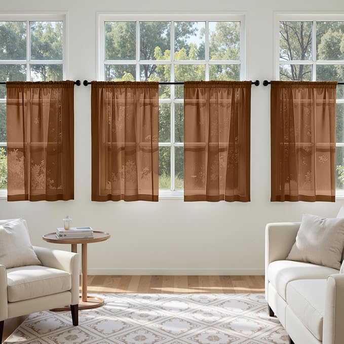 MIULEE Dark Brown Sheer Curtains 63 Inches Long 4 Panels 42 x 63 Inches | Light - Image 4