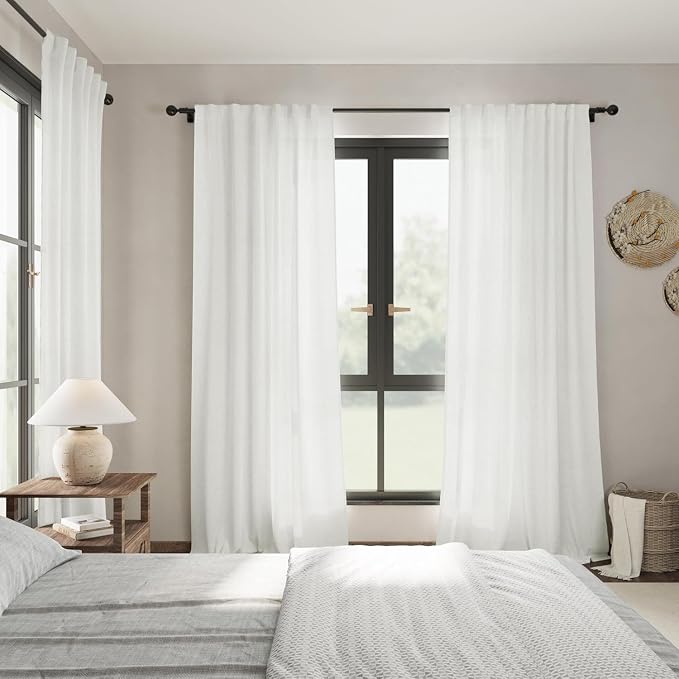 Off White Linen Curtains 84 Inch Length 2 Panels Set - Image 7