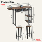 Bestier Bar Table and Chair Set, Expandable Dining Table - Image 7