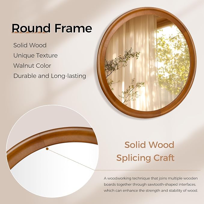 Round Wood Mirror for Wall, 36 Inch Circle Decorative Mirror - Image 7