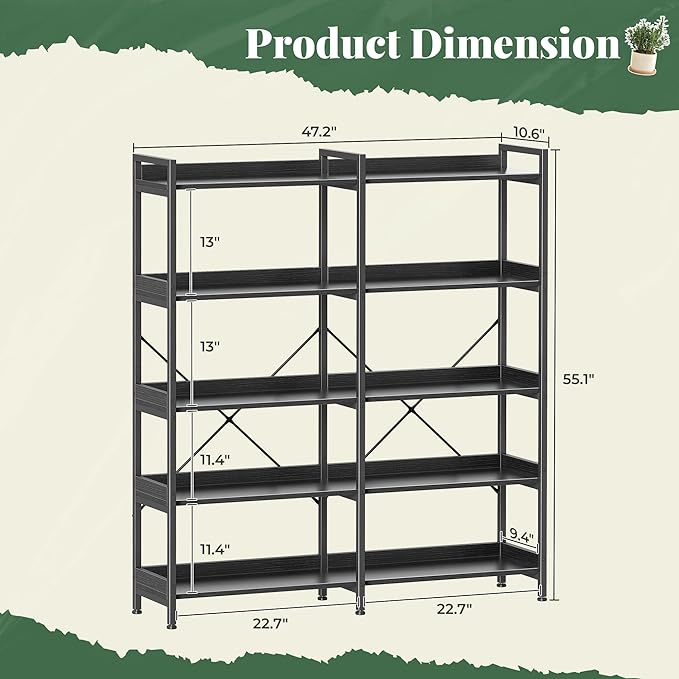 Huuger 5 Tier Bookshelf, Display Bookshelf - Image 2