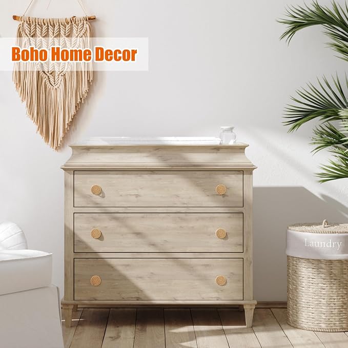 ANPHSIN 12 Pack Boho Wood Dresser Drawer Knobs- Handmade Rattan Woven Cabinet - Image 6