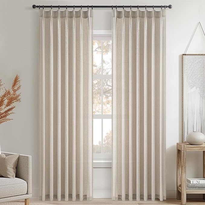 Topfinel Pinch Pleated Curtains 86 Inches Long 2 Panels Set, Oatmeal Semi Sheer - Image 8