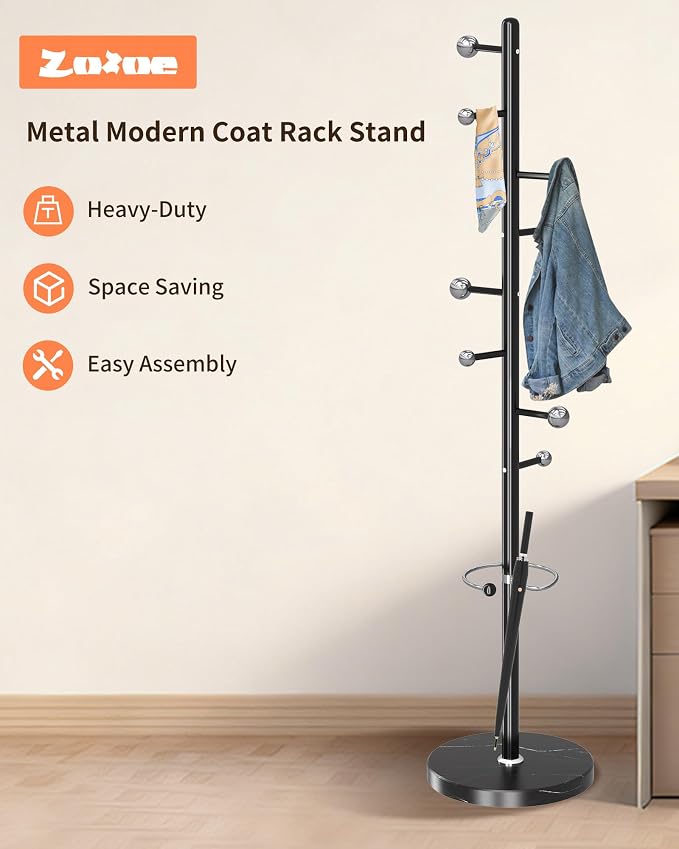 ZOZOE Metal Coat Rack Stand, Modern Coat Rack Freestanding - Image 6