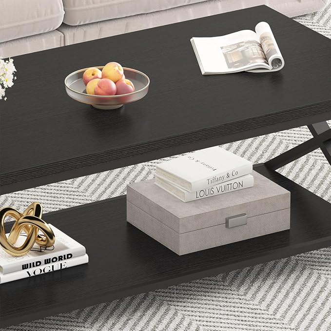 HSH Black Coffee Table Modern, 47 Inch Simple Rectangle Cocktail Table - Image 7