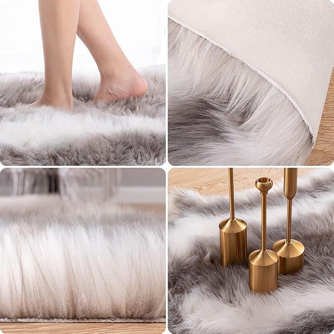 Carvapet 4x5 Faux Reindeer Hide Rug Grey Soft Faux Fur Carpet | Soft Faux Fur - Image 2