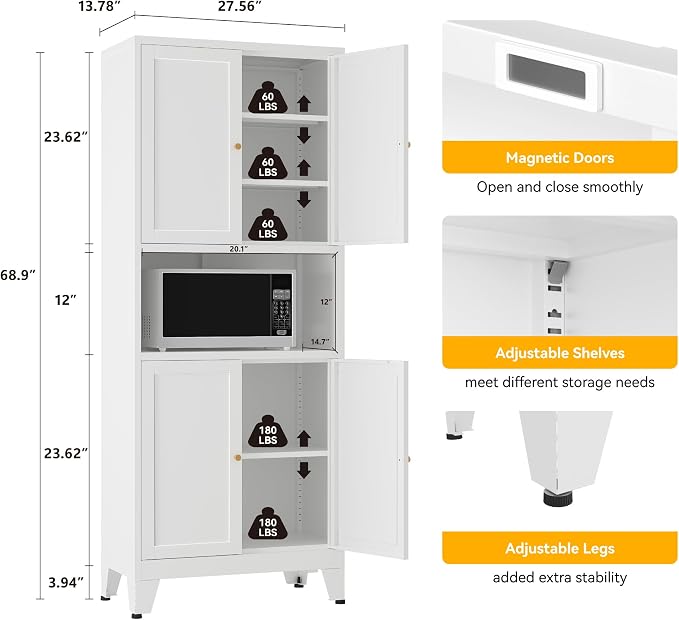 YAUWOH 69" Tall Metal Pantry Cabinet - Image 3