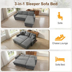 82" L Shaped Sleeper Sofa Bed, Pull Out Sectional Couch - Image 6