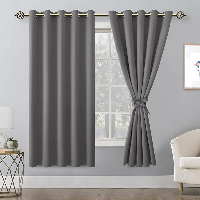 Grommet Blackout Curtains for Bedroom, 60 x 72 Inches, Light Grey | Thermal - Image 7