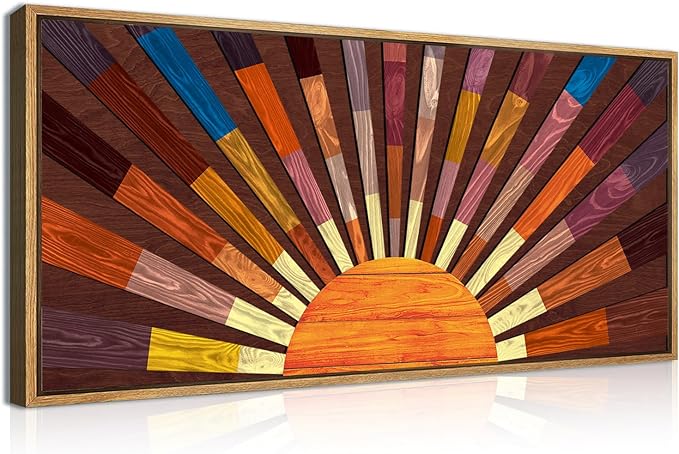 IARTTOP Extra Large Wood Sun Framed Wall Art 20x40 Inch Boho Sunrise 3D by IARTTOP