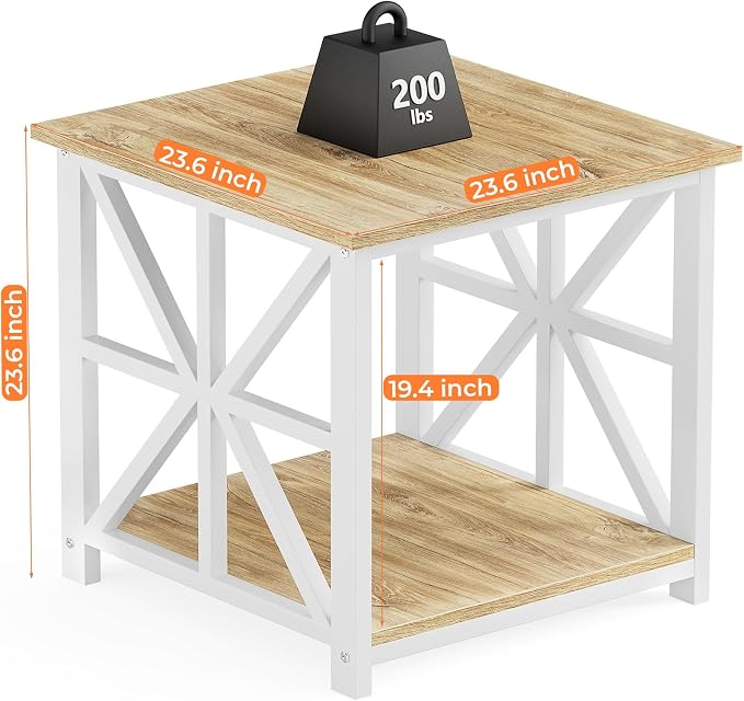 GreenForest End Table with 2-Tier Storage Shelf, 24 inch Large Side Table - Image 3