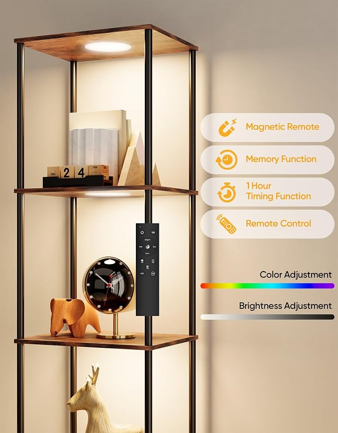 Display Shelf with RGBW Light, Color Changing Curio Cabinet Floor Lamp with - Image 3